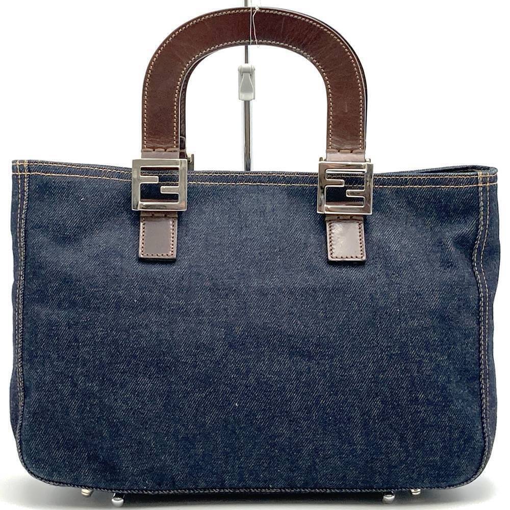 Fendi Handbag tote bag denim leather Navy Blue